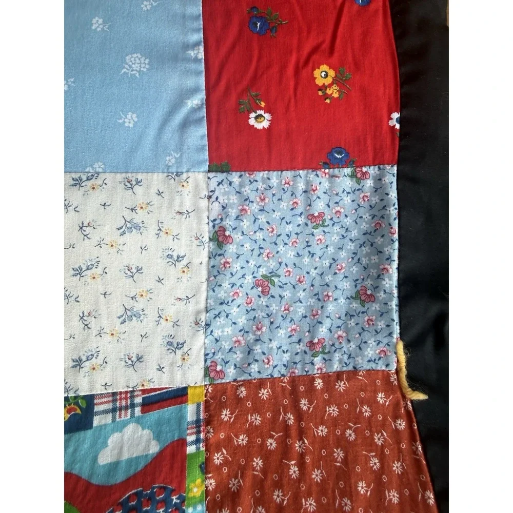 Vintage Patchwork Quilt Multicolor Patterns Squares Black Border 61x83